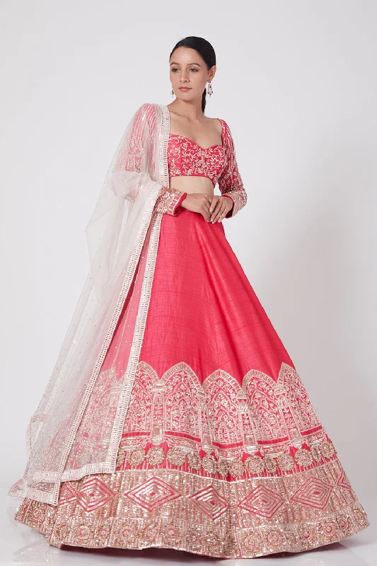 Pink Embroidered Lehenga With Blouse And Dupatta Set Airy Cotton Blouse