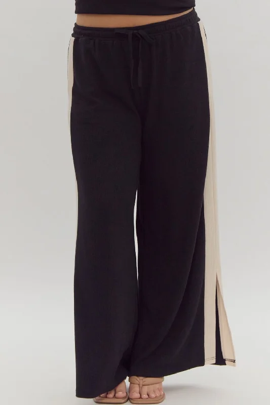 Everyday Trends Black Textured Pants Elegant Palazzo Trousers