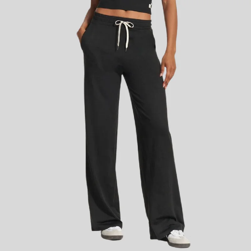 Wideleg Drawcord Elastic Waist Pant - Black Trendy Tapered Pants