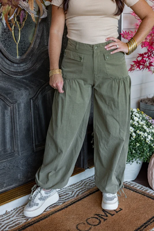 Serendipity Olive Denim Balloon Pants Comfortable Cargo Pants