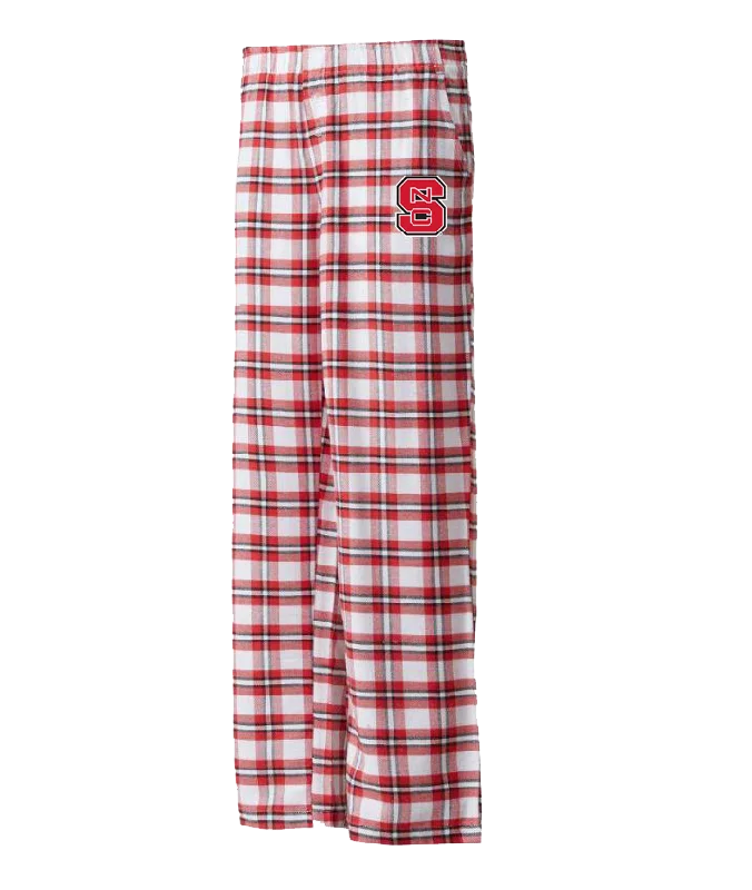 NC State Wolfpack Women's Red/White Block S Sienna Flannel Pants Comfy Zip-Up Pants