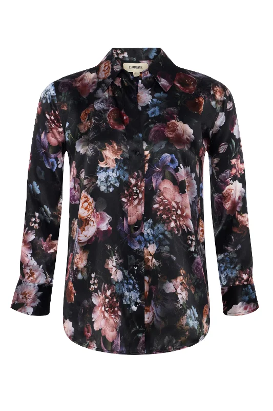 Dani Silk Blouse | Black Multi Vintage Oil Flower Soft Satin Blouse