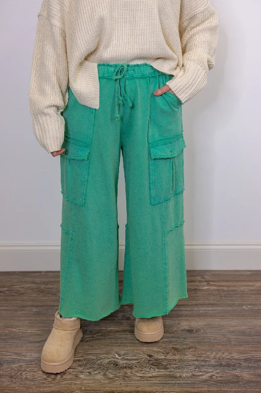 Comfy Trends Washed Green Pants Soft Stretch Trousers