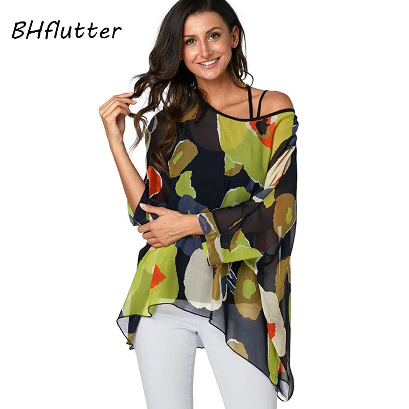 BHflutter Women Blouses Plus Size 2019 New Style Batwing Casual Summer Blouse Shirt Woman Boho Chiffon Shirts Tops Chemise Femme Smart Business Blouse