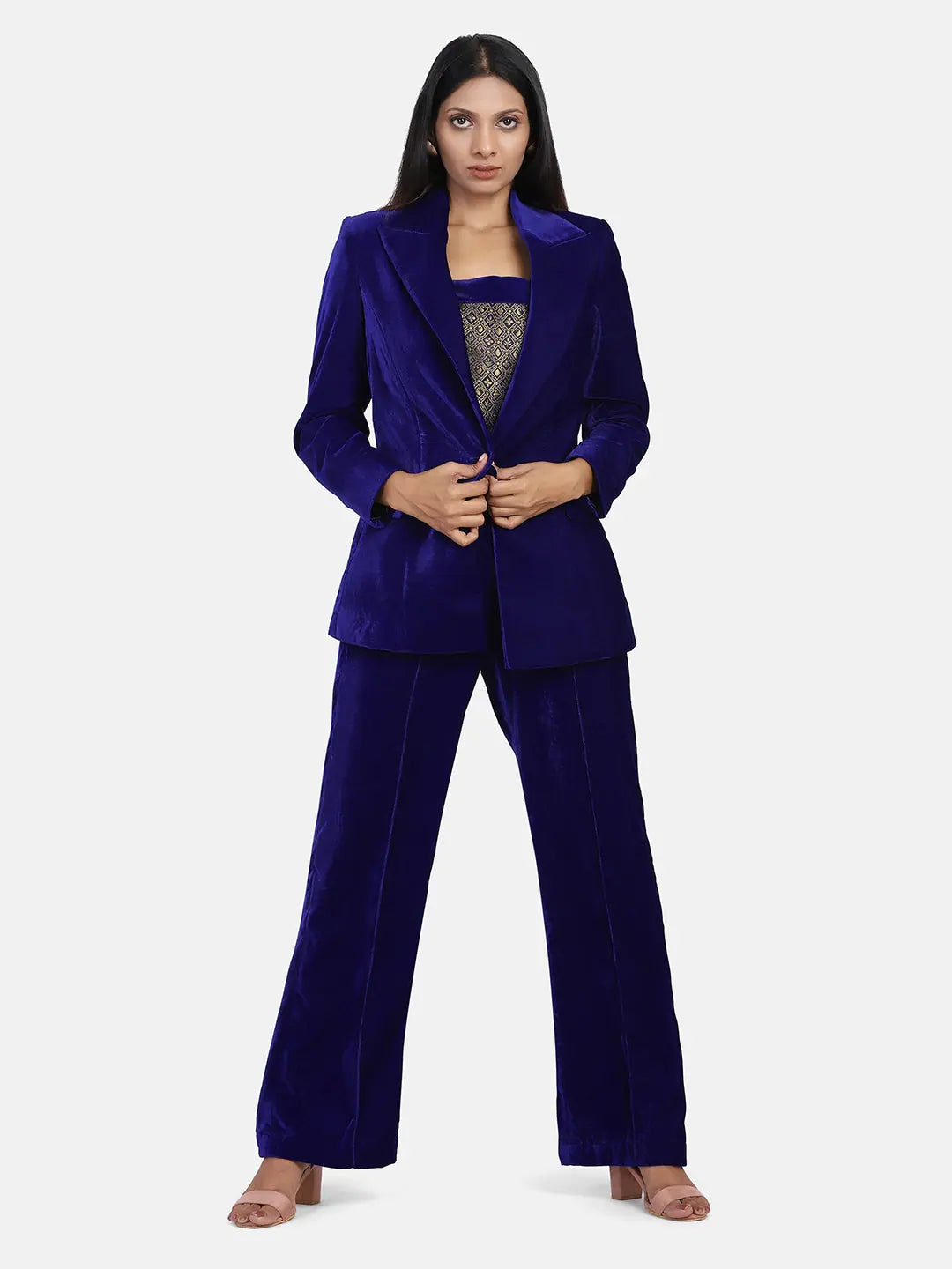 Velvet Pant Suit - Royal Blue Chic Slim Fit Pants