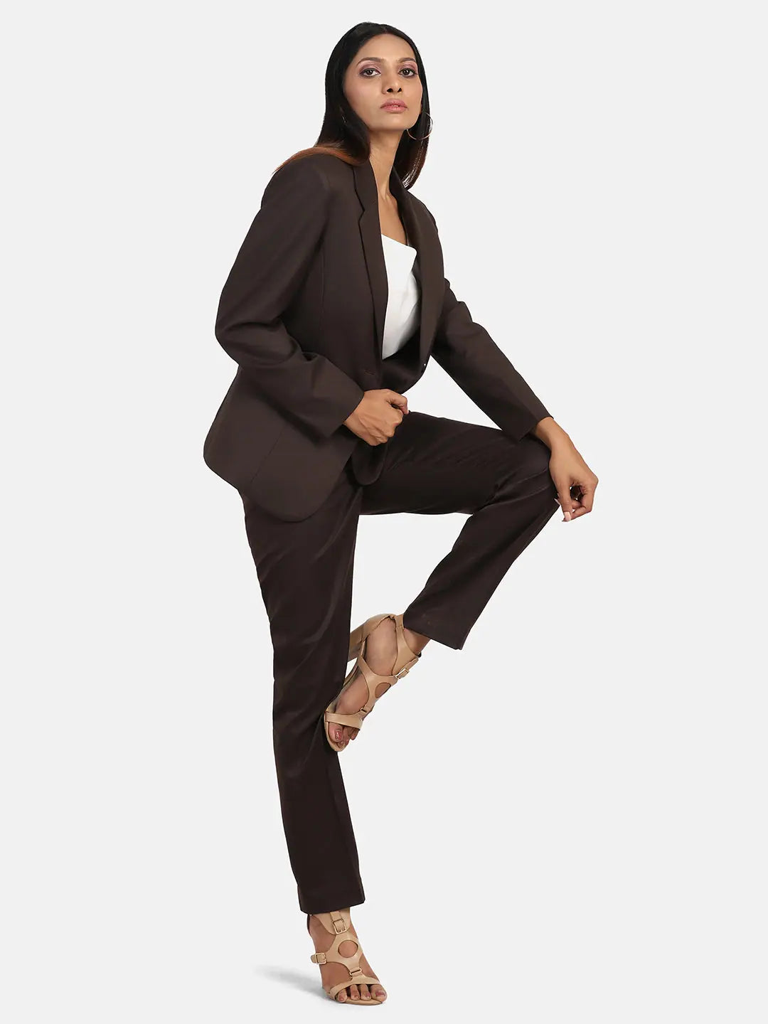 Poly Cotton Pant Suit - Chocolate Brown Comfy Zip-Up Pants