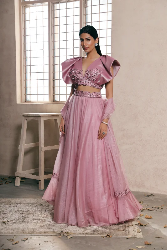 Lilac Taffeta Silk Embroidered blouse with Lehenga set Soft Satin Blouse