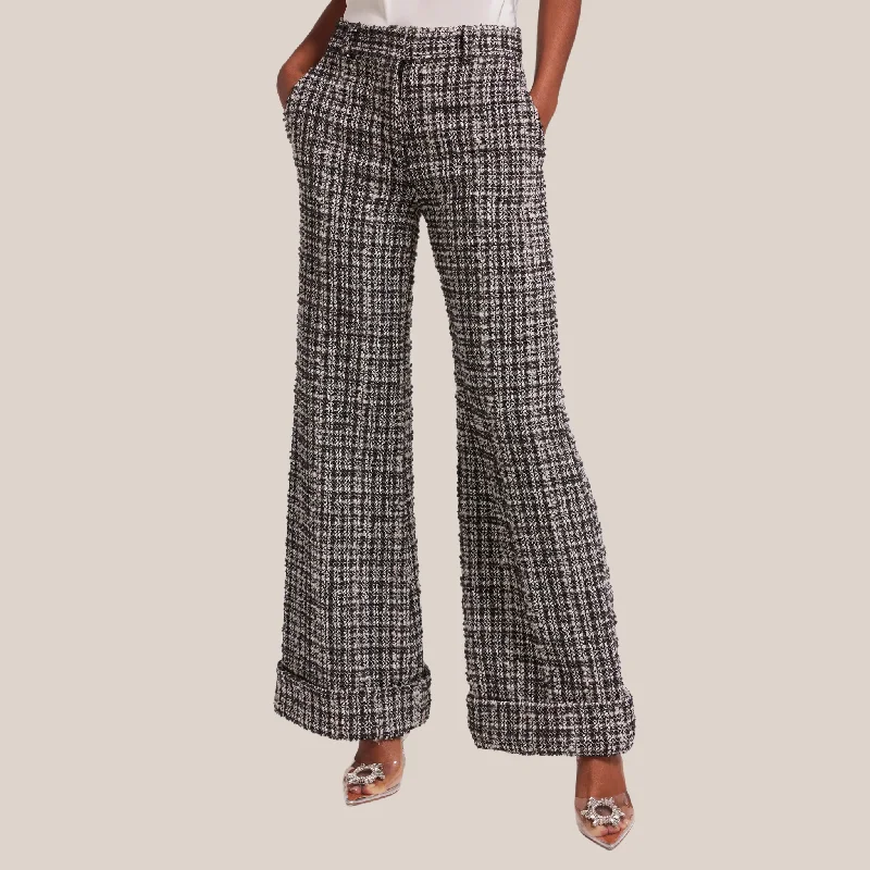 Checks Textured Tweed Wide Leg Pants - Black/White Chic Checkered Pants