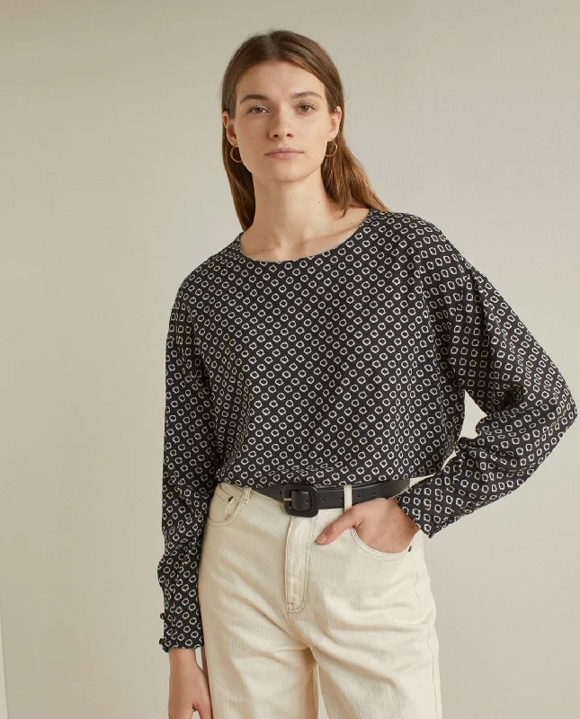 Flowy Geometric Blouse Semi-Sheer Blouse