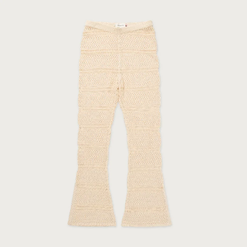 Womens Crochet Pants - Cream Casual Plaid Pants