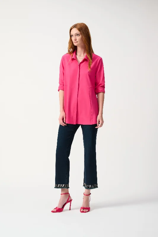 Woven Button-Down Blouse With Pockets Elegant Lace Blouse