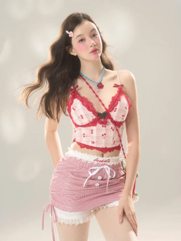 Cherry White Tea Pink Lace Camisole/Short Skirt Pants DIA0193 Comfy Zip-Up Pants