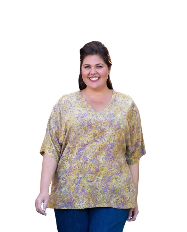 On The Plus Side Rayon Short Sleeve V-Neck Anacapa Plus Size Blouse Backless Summer Blouse