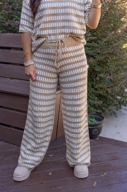 Squared Up Tan Knit Pants Elegant Palazzo Trousers