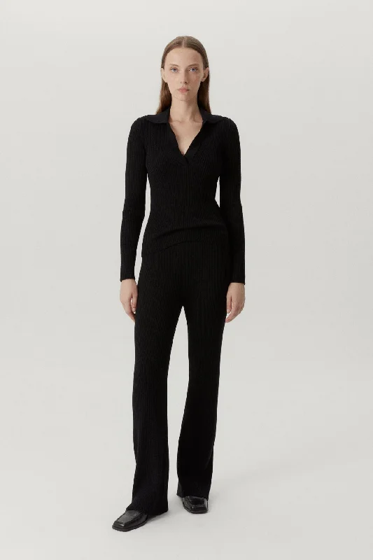 The Merino Wool Ribbed Pants Trendy High-Waist Trousers