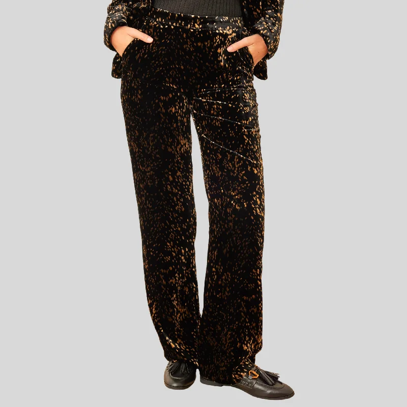 Spots Print High Waist Velvet Pants - Black Trendy Velvet Pants