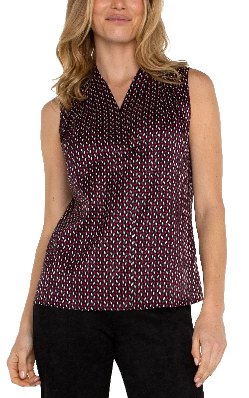 Liverpool Sleeveless Pleated Neck Woven Blouse (Star Ruby Dot) Off-Shoulder Wrap Blouse