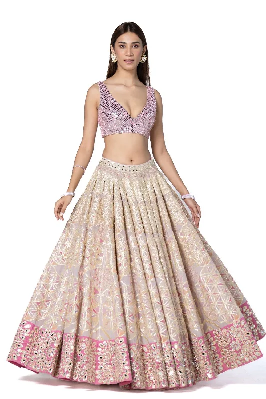 Hand Embroidered Blouse With Printed Lehenga Lightweight Linen Blouse