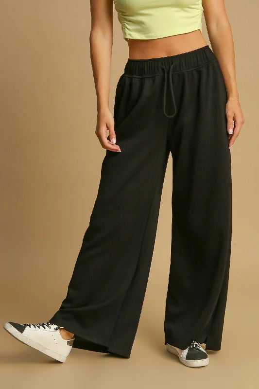 Casual Promises Black Scuba Pants Trendy High-Waist Trousers