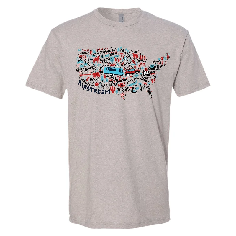 Airstream USA Map T-Shirt Collared T-Shirt Boat Neck A-Line