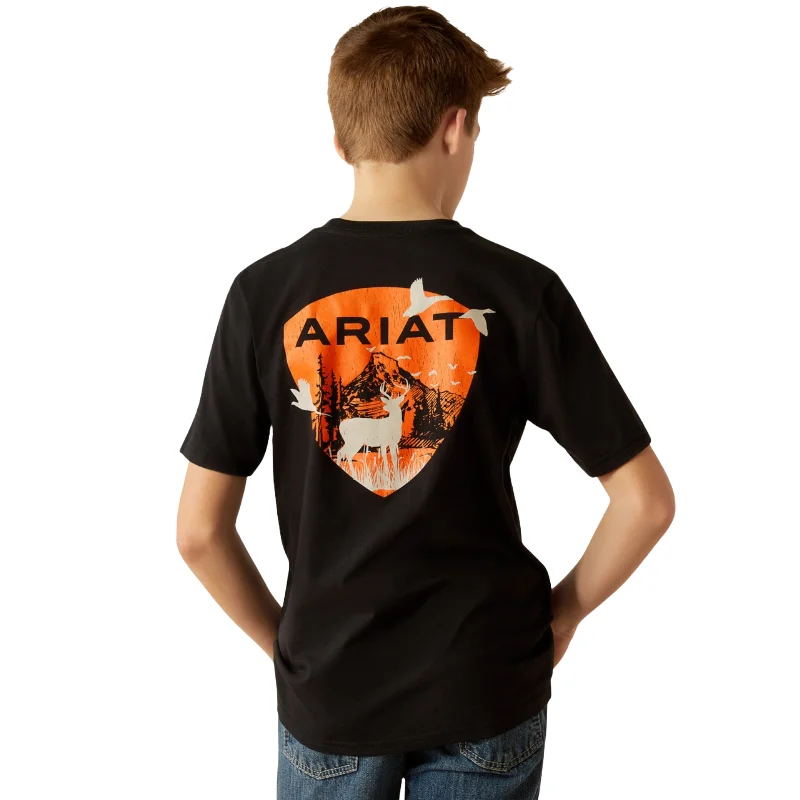 Ariat Boys Black Outdoor Game T-Shirt 10054012 Beaded Sequined Faux Fur