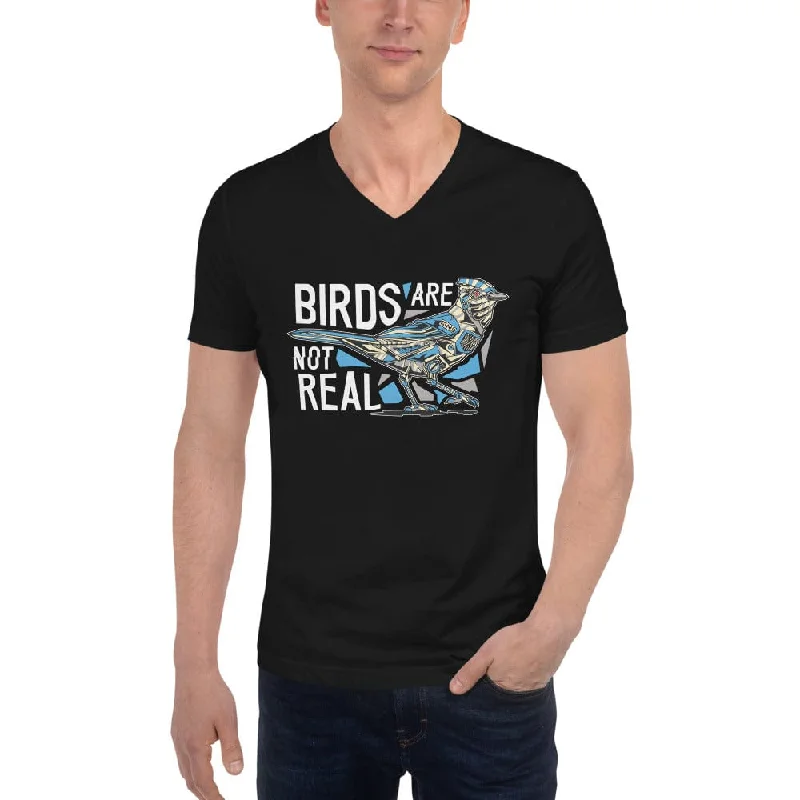 Birds are not real - Unisex V-Neck T-Shirt Polka Dot Checkered Tartan