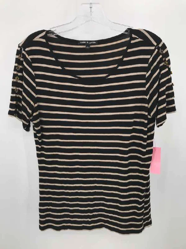 Pre-Owned Cable & Gauge Black Size Large Stripe T-shirt Spandex Blend Rayon Blend Denim Blend