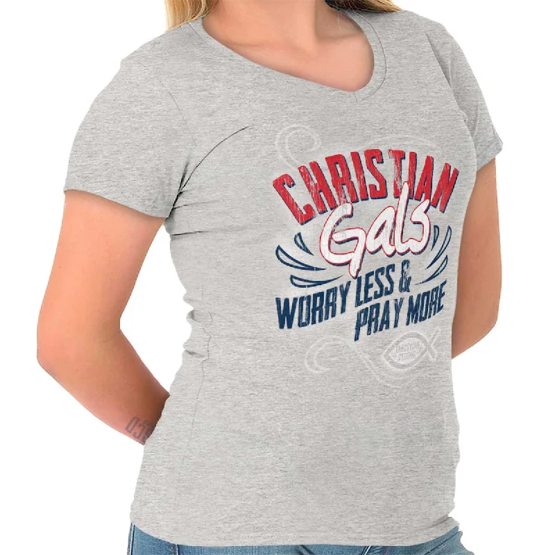 Christian Gals Junior Fit V-Neck T-Shirt Cashmere Blend Cotton Blend Poly Blend