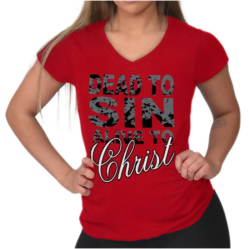 Dead to Sin Junior Fit V-Neck T-Shirt Zippered Front Buttoned Front Snap Front