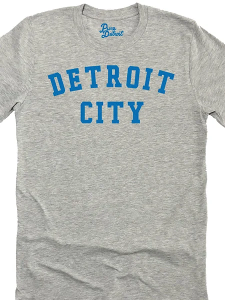 Detroit City Unisex T-shirt - Blue / Athletic Gray Solid Print Embellished