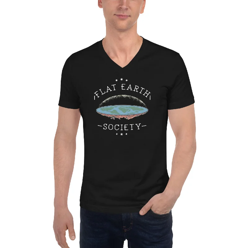 Flat Earth Society - Unisex V-Neck T-Shirt Thin T-Shirt Open Front Quick Dry