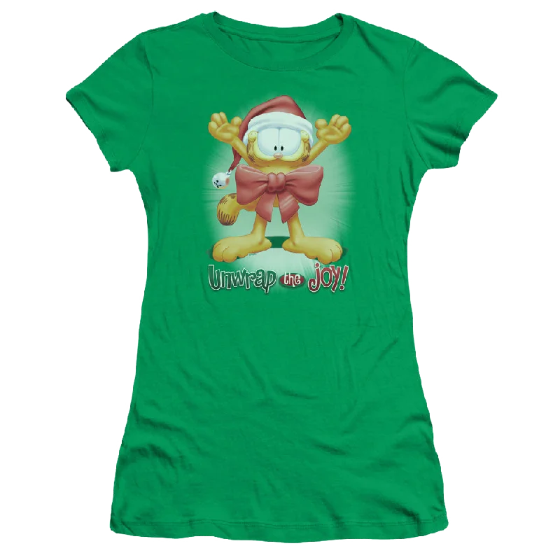 Garfield Unwrap The Joy! - Juniors T-Shirt Machine Wash Dry Clean Hand Wash