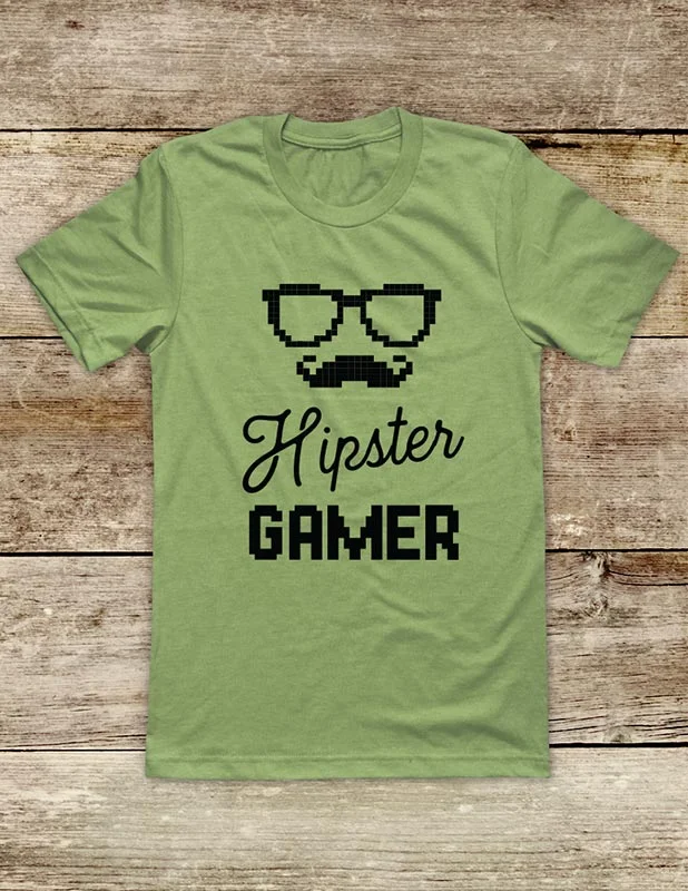 Hipster Gamer Mustache - funny Video Game Soft Unisex Men or Women Short Sleeve Jersey Tee Shirt Silk Blend Satin Velvet