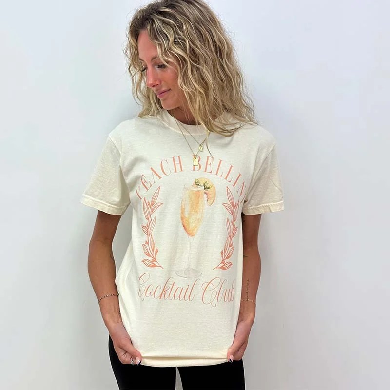 Peach Bellini Graphic Short Sleeve T-Shirt Spandex Blend Rayon Blend Denim Blend