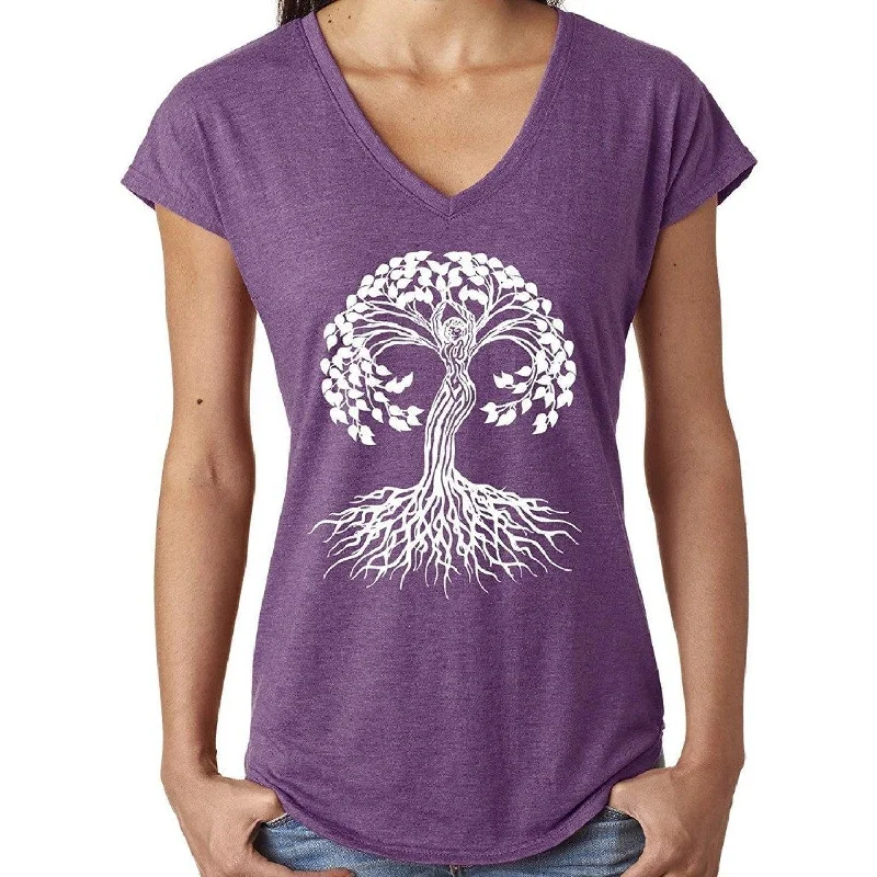 Women's Celtic Tree of Life V-neck Tee Seamless Knitted Crochet