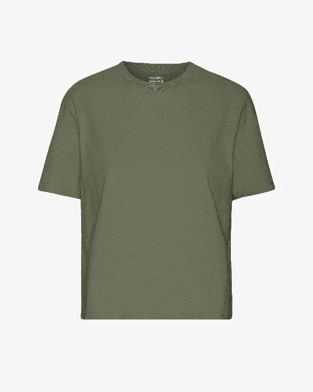 Organic Boxy Crop Tee - Dusty Olive Print Jacquard Patchwork