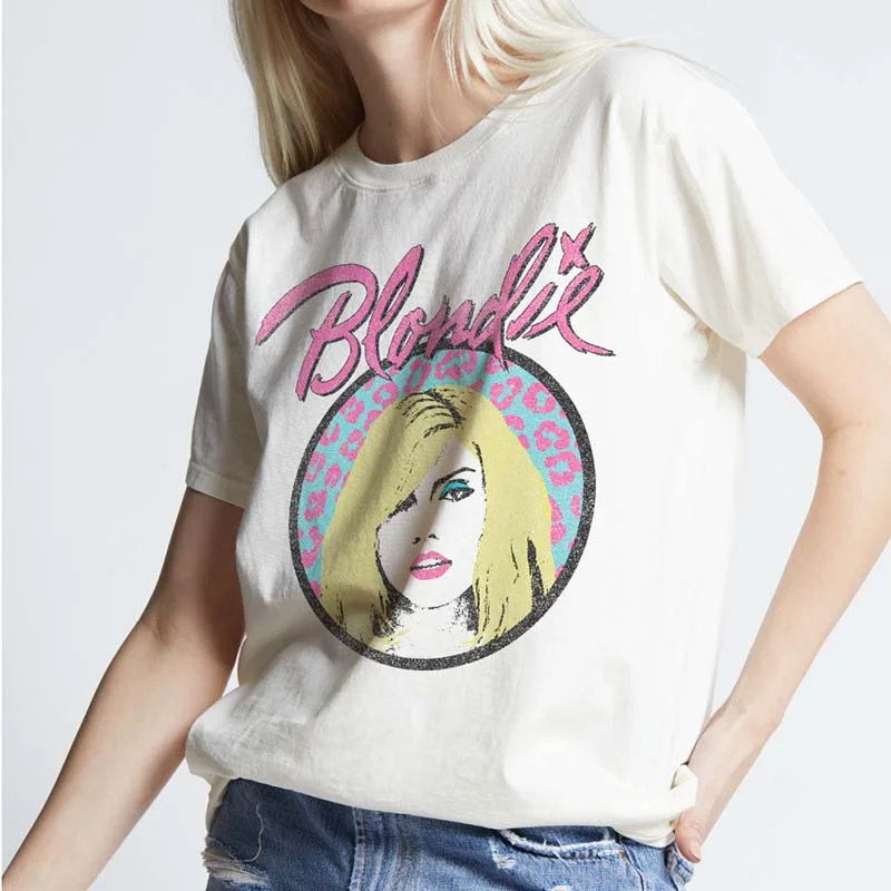 Blondie Circle Short Sleeve T-Shirt Collared Crew Neck Turtle Neck