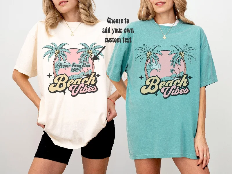 Retro Summer Beach Vibes Custom Bachelorette Party Shirts Comfort Colors Tees Handmade Hand-knitted Hand-woven