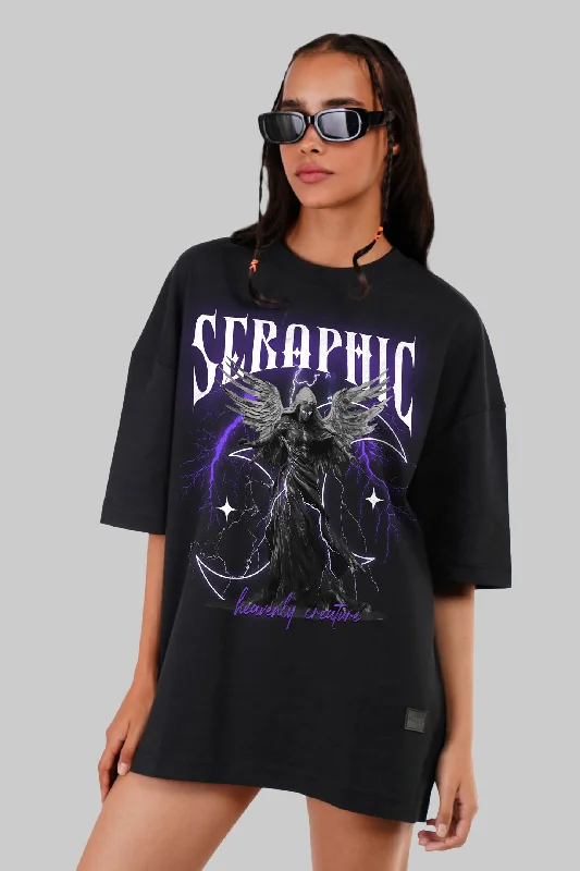 Seraphic Black Baggy Fit T-Shirt Women Fitted T-Shirt Seamless Stretchy