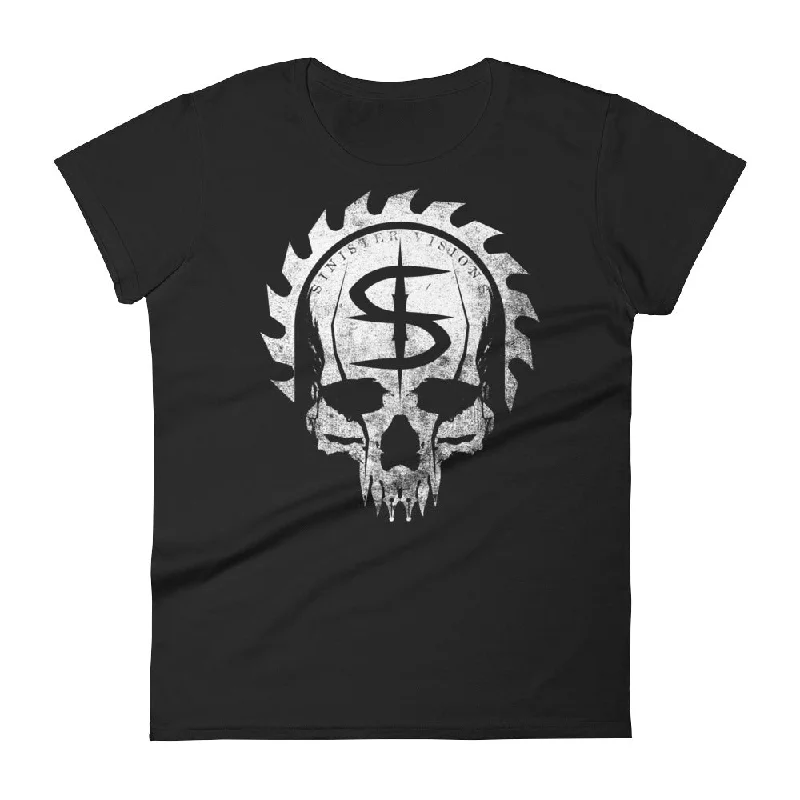 Sinister Visions Logo Skull Women's short sleeve t-shirt Asymmetrical Pockets Print