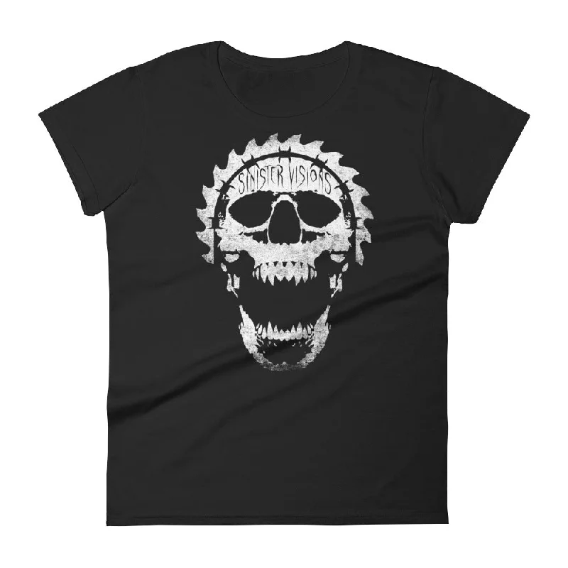 Sinister Visions Screaming Skull Women's short sleeve t-shirt Welt Pockets Slit Pockets Flap Pockets