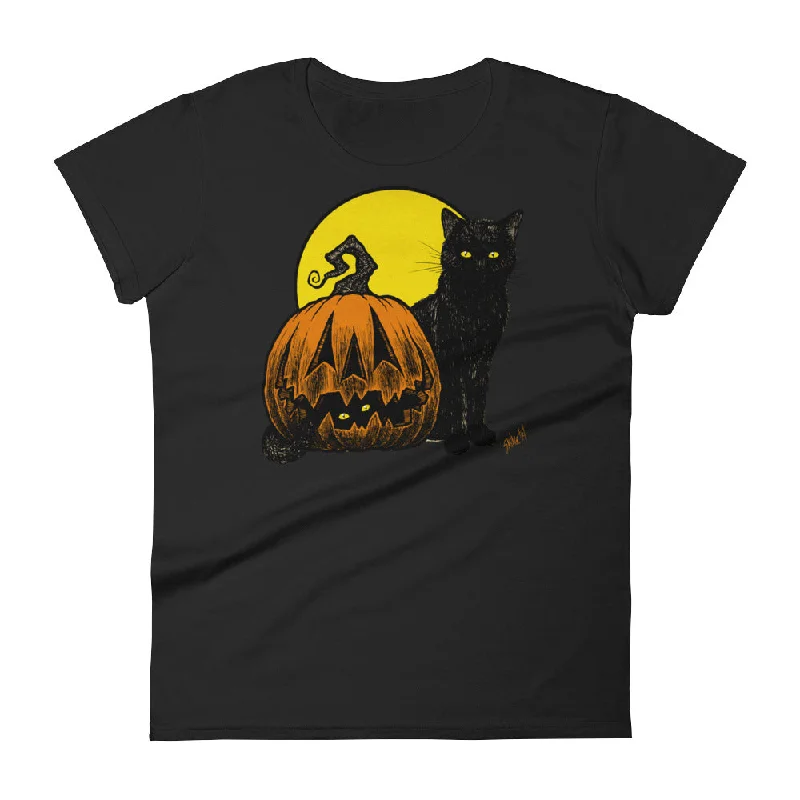 Still Life with Feline and Gourd Women's short sleeve t-shirt Mesh Blend Leather Blend Suede Blend