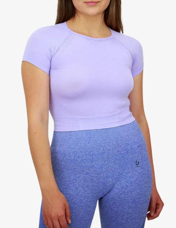 Cropped T-Shirt - Purple Satin Blend Silk Blend Wool Blend