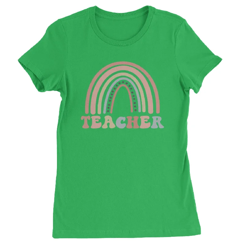 Teacher Pastel Rainbow  Womens T-shirt Lace Blend Ribbed Blend Corduroy Blend