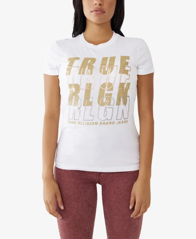 True Religion Womens Short Sleeve Foil Logo Slim Crew T-Shirt Striped Floral Plaid