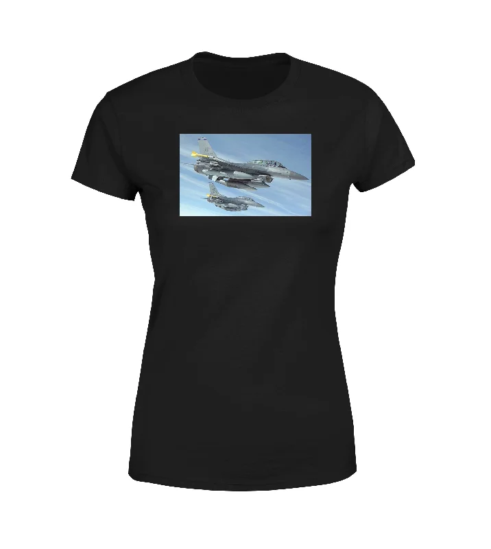 Two Fighting Falcon Designed Women T-Shirts Lace Blend Ribbed Blend Corduroy Blend