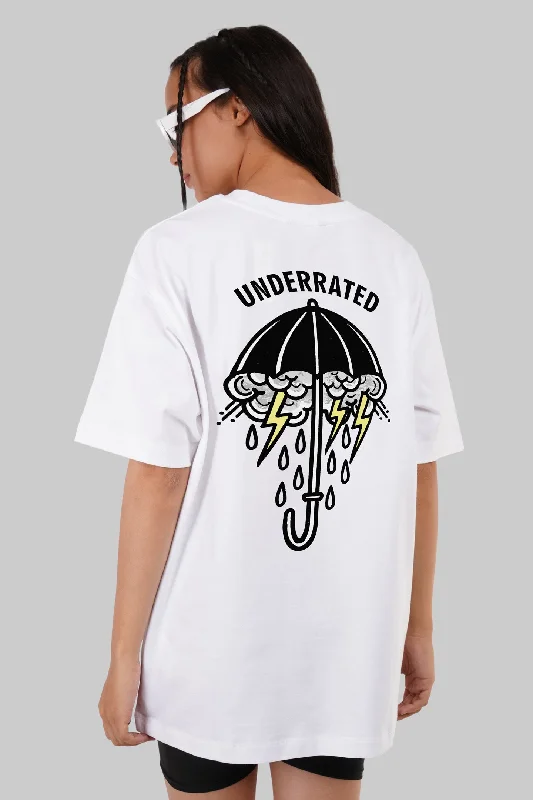 Underrated Rain Day White Oversized Fit T-Shirt Women Sequined Glittery Shiny