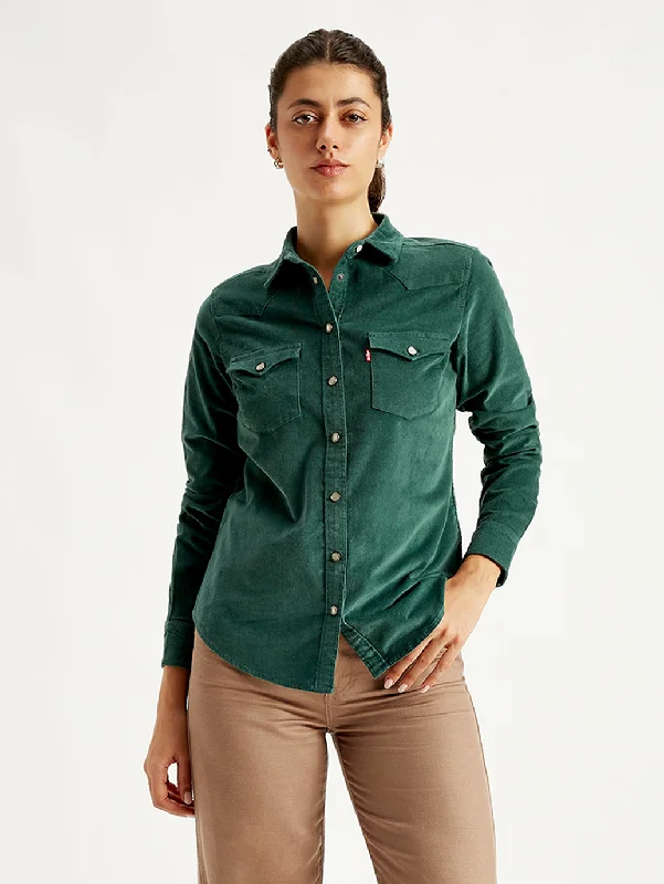 Women's Solid Regular Fit Shirt Print Jacquard Patchwork