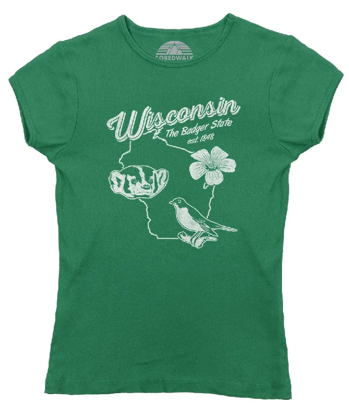 Women's Vintage Wisconsin State T-Shirt Mesh Fabric Canvas Fabric Denim Fabric