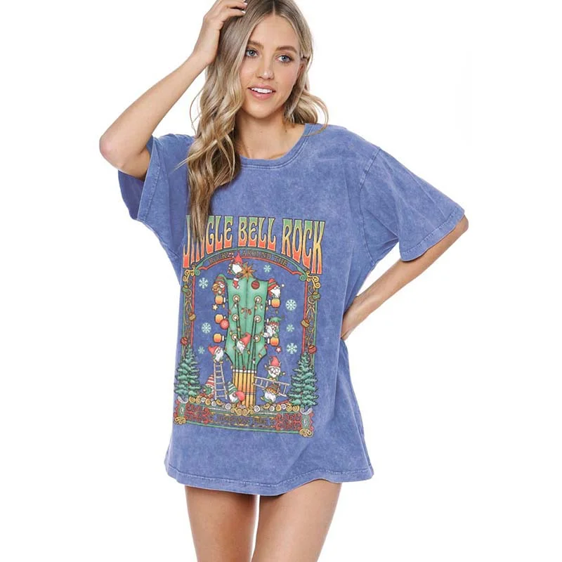 Jingle Bell Rock Short Sleeve T-Shirt Mesh Canvas Denim